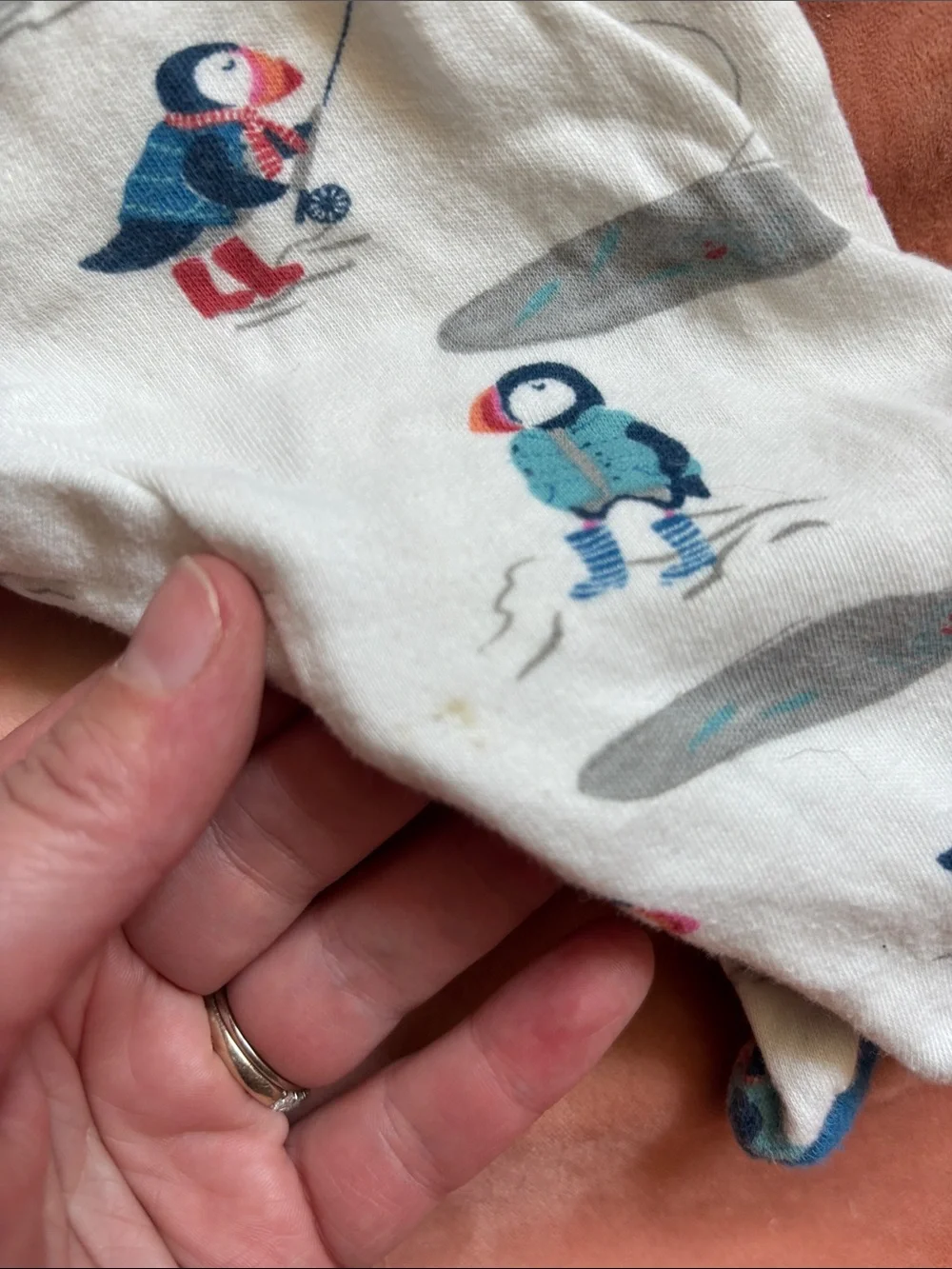 Puffin Print Cream Baby One-Piece Footed Sleeper organic 100%